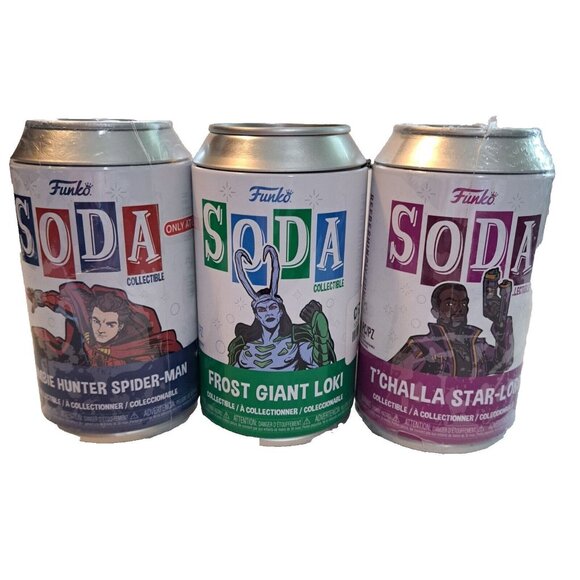 Funko Other - 3 NEW Funko Soda Marvel T'Challa Star-Lord Frost Giant Loki Spider-Man UNOPENED